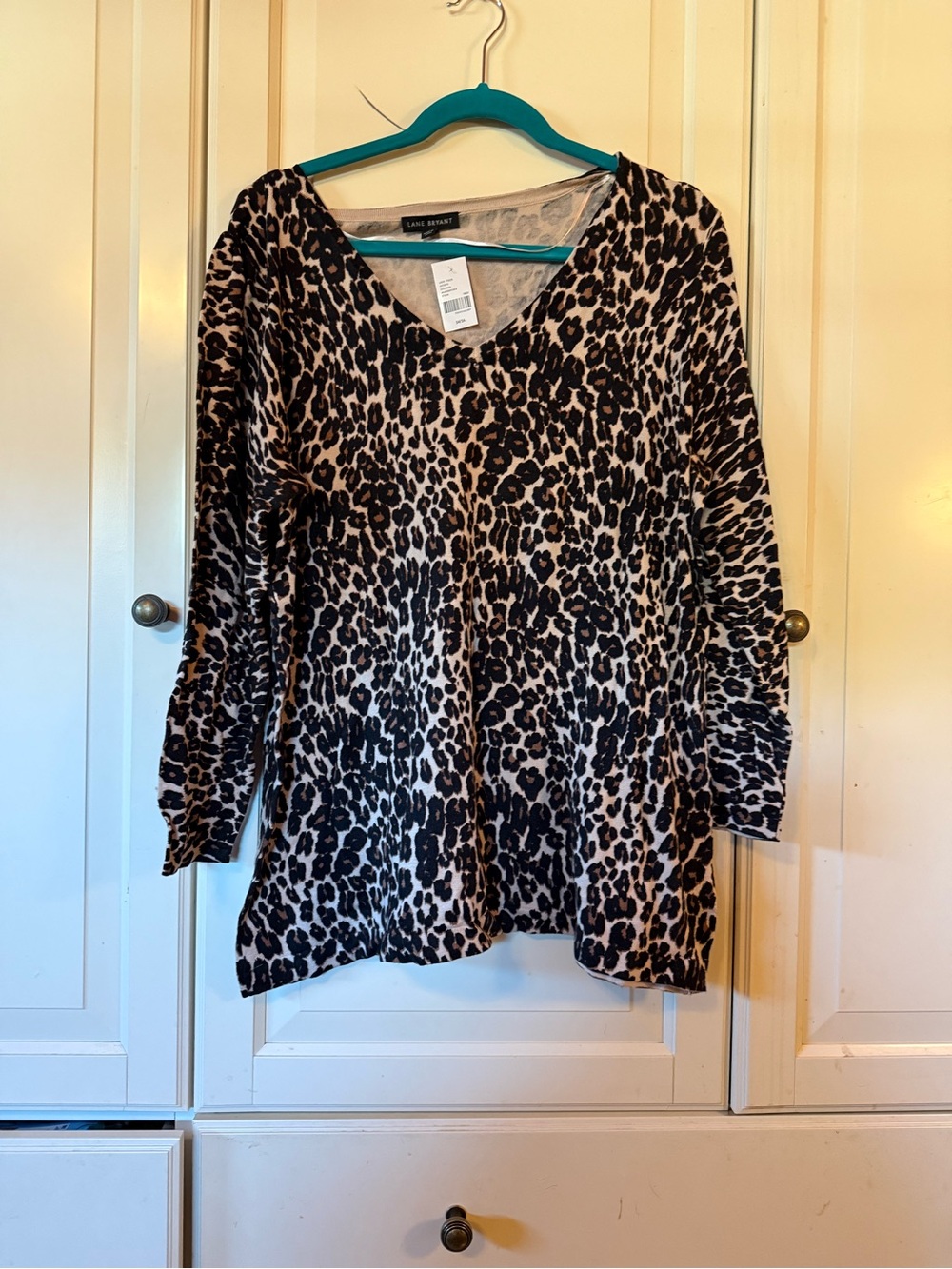 Chico's Leopard Print V-Neck Sweatshirt in Black and Cream